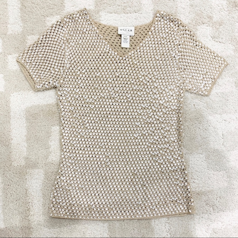 Oscar de la Renta beaded embroidered top Sz Small - Picture 5 of 7